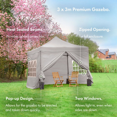 VonHaus Pop Up Gazebo 3 x 3m, Premium Outdoor Garden Marquee Shelter  Canopy, Removable Sides, Storage Bag, Sand Bags, Pegs, Ropes