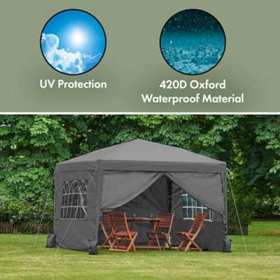 VonHaus Pop Up Gazebo 3 x 3m, Waterproof Garden Marquee Shelter Canopy, Removable Sides, Leg Weight Storage Bags, Pegs, Cords