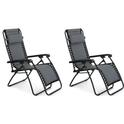 VonHaus Premium Padded Zero Gravity Chairs - Heavy Duty Textoline Outdoor Folding, Reclining Sun Loungers - Steel Frame & Headrest