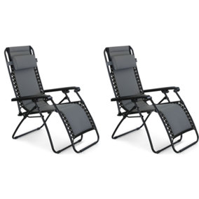 VonHaus Premium Padded Zero Gravity Chairs - Heavy Duty Textoline Outdoor Folding, Reclining Sun Loungers - Steel Frame & Headrest