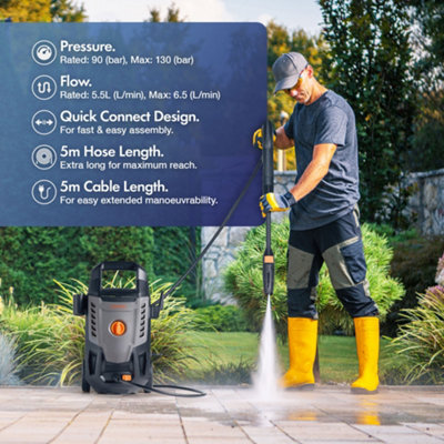 VonHaus Pressure Washer 1600W, Portable Power Washer for Patio, Car, Fences, Jet Wash w/ Accessories, 130 Bar Max Water Pressure