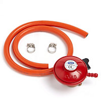 VonHaus Propane Gas Regulator 27mm with Hose & 2 Clips for Gas Fire Pits, BBQs, Patio Heaters, Compatible with Most Gas Cylinders