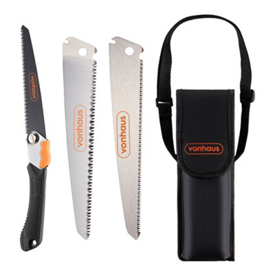 VonHaus Pruning Saw, Folding Hand Saw, 3 Blades, Safety Lock, Pouch ...