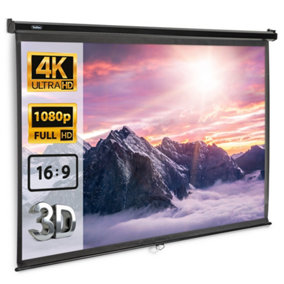 VonHaus Pull Down Projector Screen, 100" Wall Mounted HD Home Cinema Projection Screen w/16:9 Aspect Ratio & Soft Close Mechanism