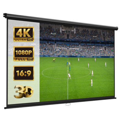 VonHaus Pull Down Projector Screen, 80" Wall Mounted HD Home Cinema Projection Screen w/16:9 Aspect Ratio & Soft Close Mechanism