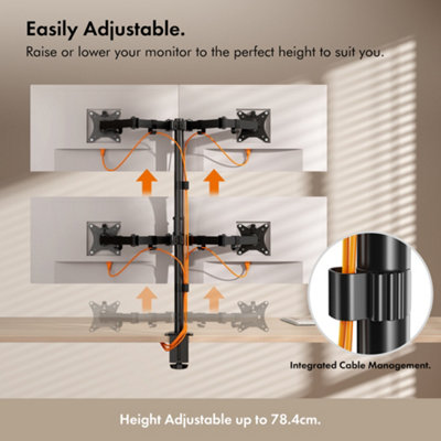 VonHaus Quad Monitor Mount For 13-32 Inch Screens - Four Screen Monitor Bracket With Tilt, Swivel & Rotate Function