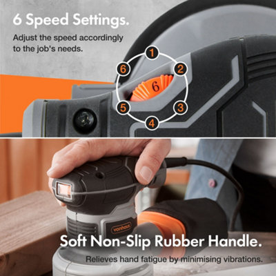 VonHaus Random Orbit Sander - Variable Speed up to 14000RPM with 12 Sanding Pads Included