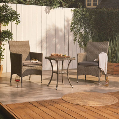 VonHaus Rattan Bistro Set - Patio Table and Chairs Set of 2 - Balcony Furniture Patio Set - Garden Bistro Set for 2 for Outdoor