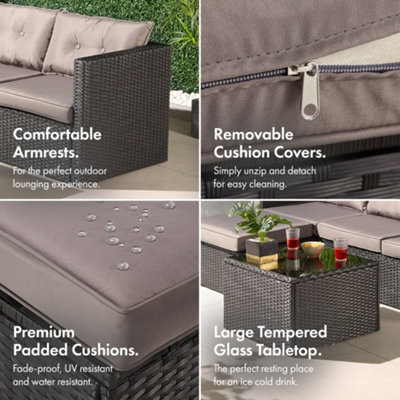 VonHaus Rattan Corner Chaise Sofa Set Table, 3-4 Seater Corner