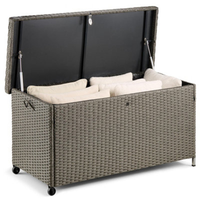 Vonhaus Rattan Cushion Storage Box Outdoor Storage Chest With Lockable Lid Storage Trunk for Garden Patio Terrace or Balcony