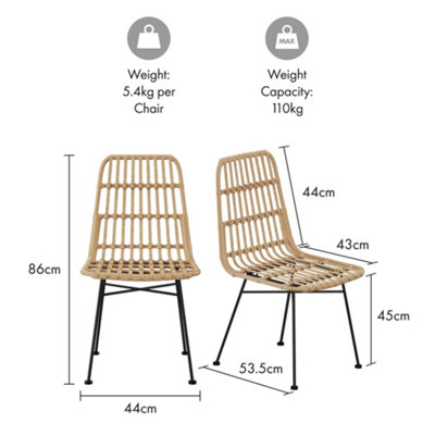 VonHaus Rattan Dining Chairs Set of 6, Wicker Kitchen Chairs w/ Black ...