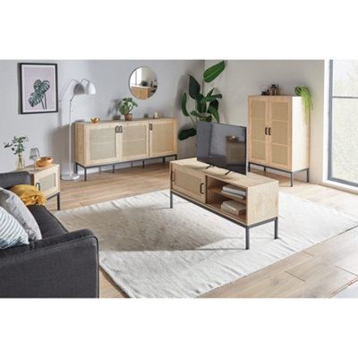 VonHaus Rattan Sideboard, 3 Door Storage Cabinet for Living Room, Light ...