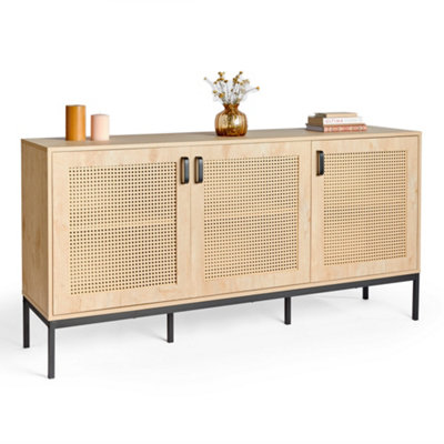 VonHaus Rattan Sideboard, 3 Door Storage Cabinet for Living Room, Light ...