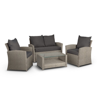 VonHaus Rattan Sofa Set Premium Grey 4 Seater Lounge Set w Sofa