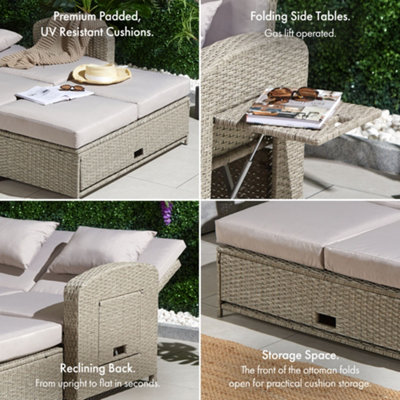 VonHaus Reclining Garden Sofa Set & Outdoor Sun Bed, Rattan Effect 3-in ...