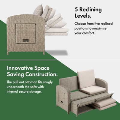 VonHaus Reclining Garden Sofa Set & Outdoor Sun Bed, Rattan Effect 3-in ...