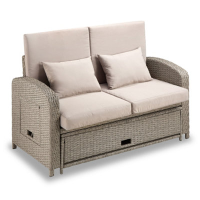 VonHaus Reclining Garden Sofa Set & Outdoor Sun Bed, Rattan Effect 3-in ...