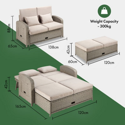 VonHaus Reclining Garden Sofa Set & Outdoor Sun Bed, Rattan Effect 3-in ...
