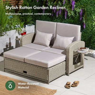 VonHaus Reclining Garden Sofa Set Outdoor Sun Bed Rattan Effect 3 in 1 Love Seat Sofa Water resistant Day Bed Sofa Bed Alba DIY at B Q