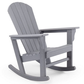 VonHaus Rocking Adirondack Chair, Grey Outdoor Rocking Chair for Garden, Waterproof HDPE Slatted Fire Pit Garden Chair