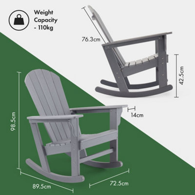 VonHaus Rocking Adirondack Chair Grey Outdoor Rocking Chair for Garden Waterproof HDPE Slatted Fire Pit Garden Chair