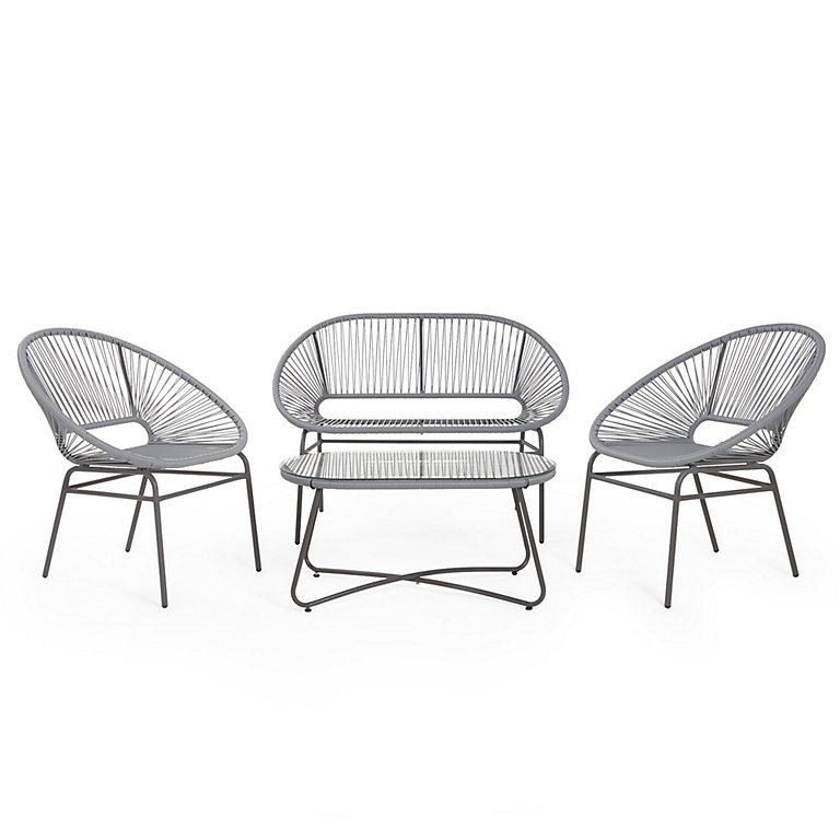 VonHaus Rope Sofa Set - 4 Seater Garden Sofa Set w/ Coffee Table &  Weatherproof Frame - Outdoor Lounge Set, Garden Table & Chairs | DIY at B&Q