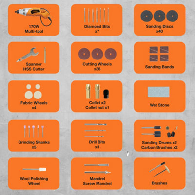 VonHaus Rotary Tool, Multi Tool Power Tool Kit Set, Combi Tool, 120PC Accessory Dremel Compatible Bit Set & Storage Case