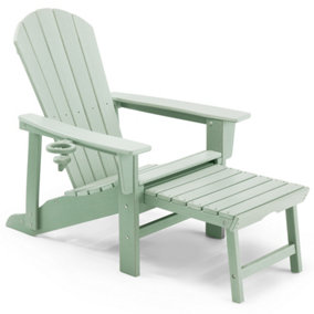 VonHaus Sage Green Adirondack Chair & Folding Foot Stool, Water Resistant HDPE Garden Chair for Terrace, Patio, Balcony & Outdoors