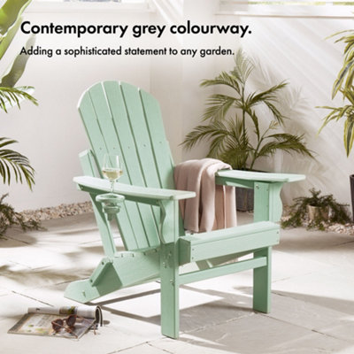 VonHaus Sage Green Folding Adirondack Chair, Foldable Chair for Garden, Terrace, Patio, Balcony & Outdoors, Waterproof HDPE