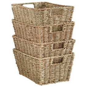 VonHaus Seagrass Storage Baskets, Set of 4 Natural Rattan Decorative Storage for Bathroom, Bedroom, Living Room & Home Office
