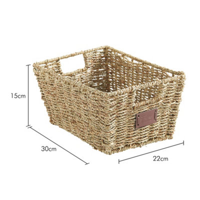 VonHaus Seagrass Storage Baskets Set of 4 Natural Rattan Decorative Storage for Bathroom Bedroom Living Room Home Office