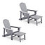 VonHaus Set of 2 Grey Adirondack Chair & Folding Foot Stool, Water Resistant HDPE Garden Chair & Lounger with Foldable Foot Rest