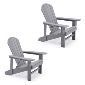 VonHaus Set of 2 Grey Adirondack Chair, Waterproof HDPE Slatted Style Garden Chairs