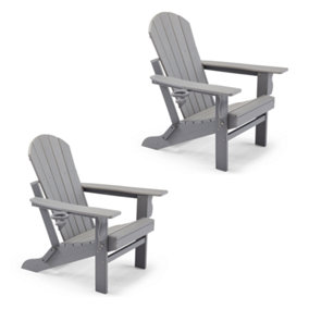 VonHaus Set of 2 Grey Folding Adirondack Chair, Foldable Fire Pit Chair for Garden, Water Resistant HDPE Slatted