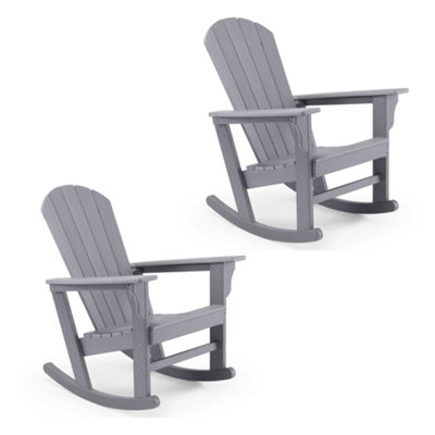 VonHaus Set of 2 Rocking Adirondack Chair, Grey Outdoor