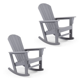 VonHaus Set of 2 Rocking Adirondack Chair, Grey Outdoor Rocking Chair for Garden, Waterproof HDPE Slatted Fire Pit Garden Chair