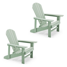 VonHaus Set of 2 Sage Green Adirondack Chair for - Water Resistant HDPE Slatted Style Chair & Garden Chair