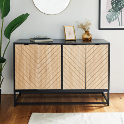 VonHaus Sideboard Modern Storage Cabinet with Industrial Black Frame 120cm 4 Door Dalton