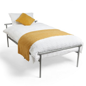 VonHaus Single Bed Frame, Solid Metal Frame Bed, 3ft Silver Bedstead, Strong Slatted Base, Easy to Assemble, L197cm x W103cm