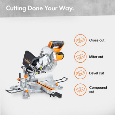 VonHaus Sliding Mitre Saw 1500W 8 Inch 210mm Side Support Bars Easily Cuts Through Woods