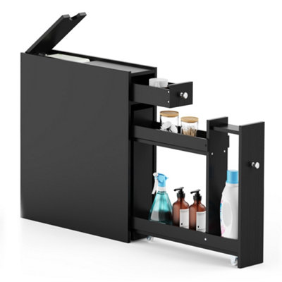 Vonhaus Slim Bathroom Storage Unit, Black Slimline Bathroom Cabinet ...