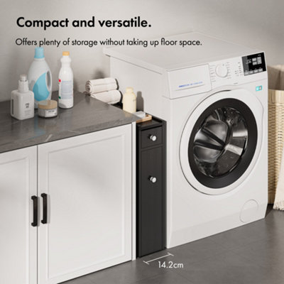 VonHaus Slim Bathroom Storage Unit, Freestanding Black Slimline ...