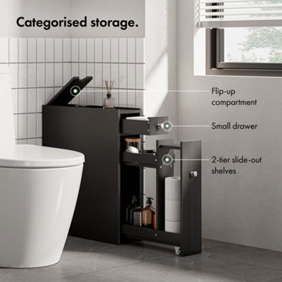 VonHaus Slim Bathroom Storage Unit, Freestanding Black Slimline ...