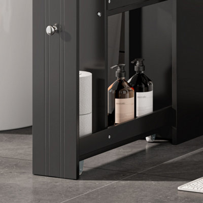 VonHaus Slim Bathroom Storage Unit, Freestanding Black Slimline Bathroom Cabinet Compact ...
