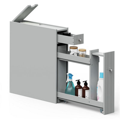 VonHaus Slim Bathroom Storage Unit, Freestanding Grey Slimline Bathroom
