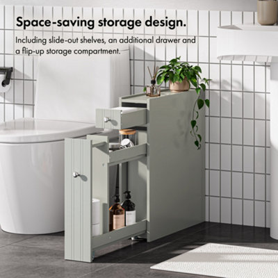 VonHaus Slim Bathroom Storage Unit, Freestanding Grey Slimline Bathroom ...
