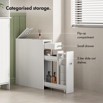 VonHaus Slim Bathroom Storage Unit, Freestanding White Slimline ...