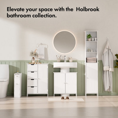 VonHaus Slim Bathroom Storage Unit, Freestanding White Slimline ...