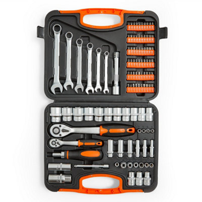 VonHaus Socket & Tool Set, 104 Piece Tool Set with Storage Case, Ratchet Wrench Handle, Ratchet Screwdriver, Spanners & Bits