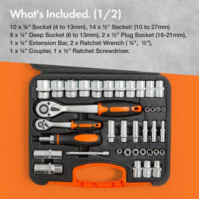 VonHaus Socket & Tool Set, 104 Piece Tool Set with Storage Case, Ratchet Wrench Handle, Ratchet Screwdriver, Spanners & Bits